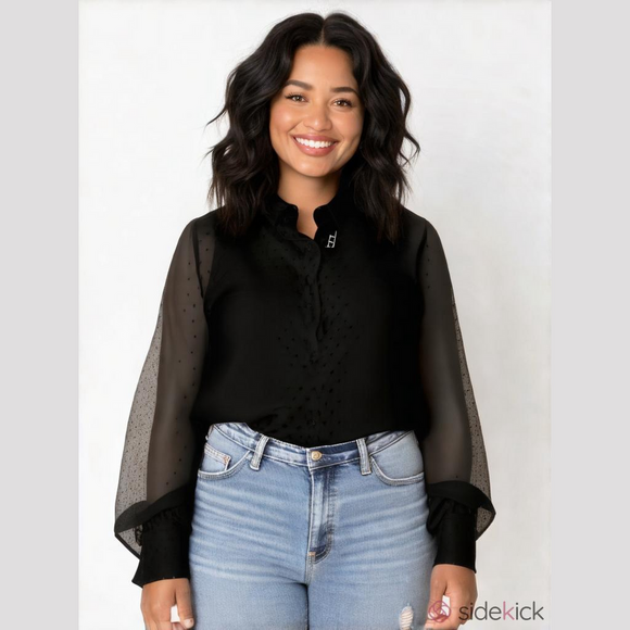 Women's Boho Black Heart Button Up Blouse Size 14 - Picture 1 of 10